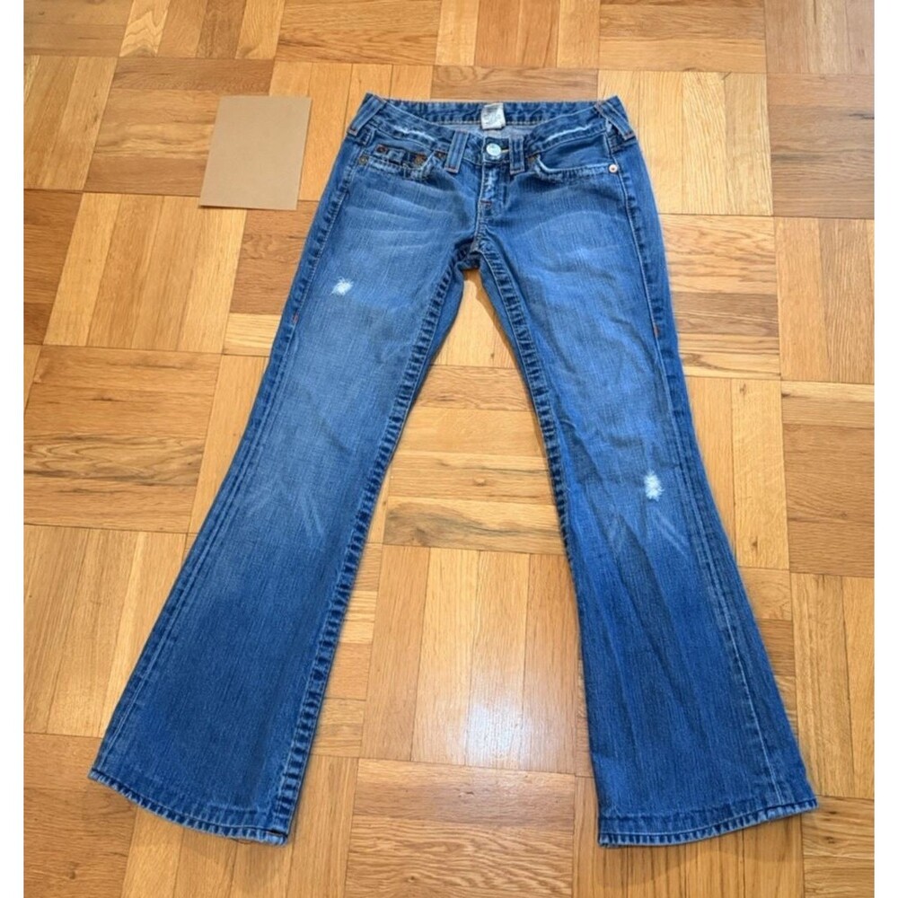 True Religion Joey Jeans Womens 27 Flare Bootcut Low Rise Made USA Y2K Distresse